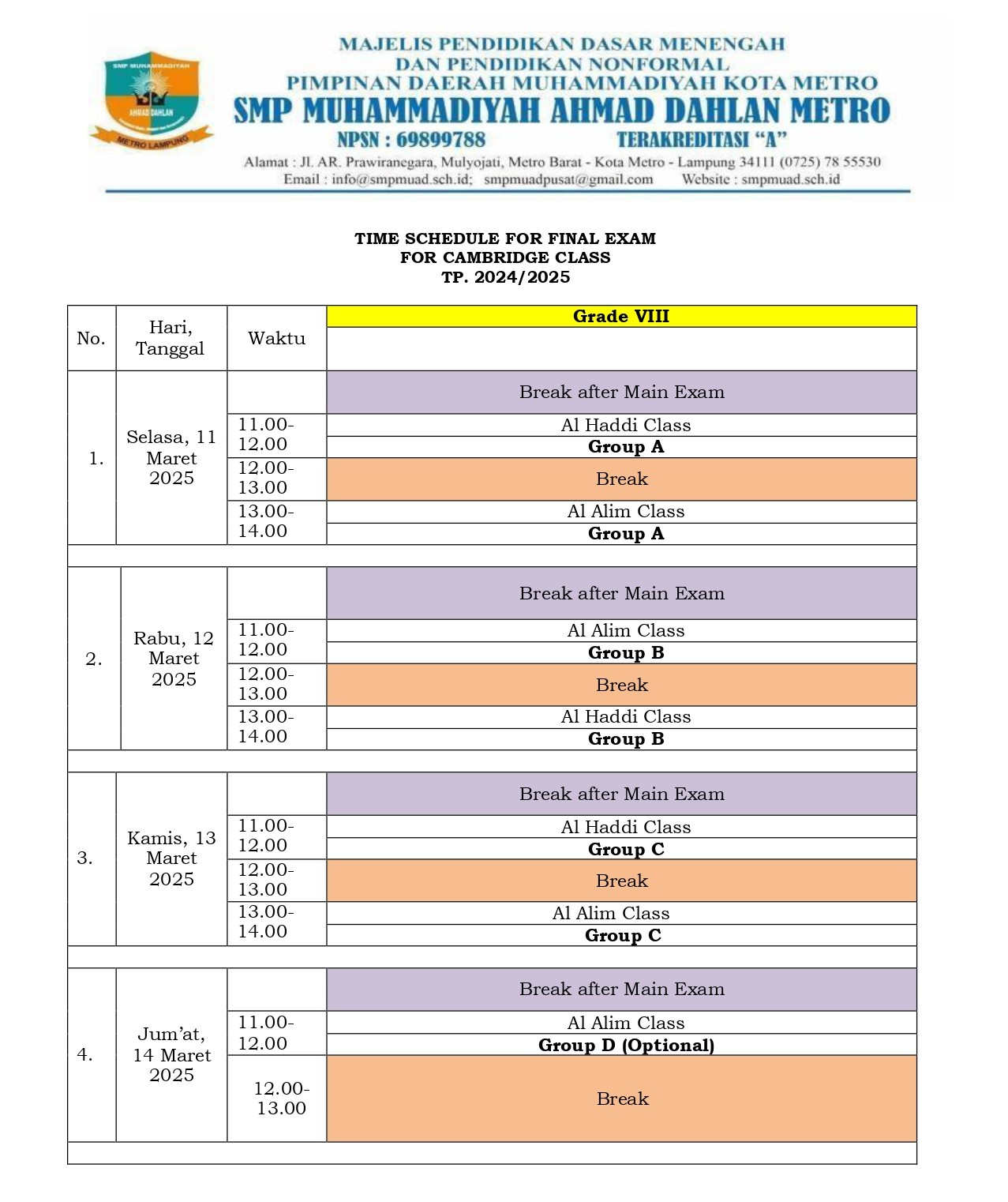 Jadwal Ujian